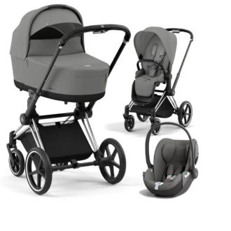 Cybex Priam 4.0 - wózek wielofunkcyjny, zestaw 3w1 z fotelikiem Cloud T-CHROMOWANA Z CZARNYM WYKOŃCZENIEM-Mirage Grey